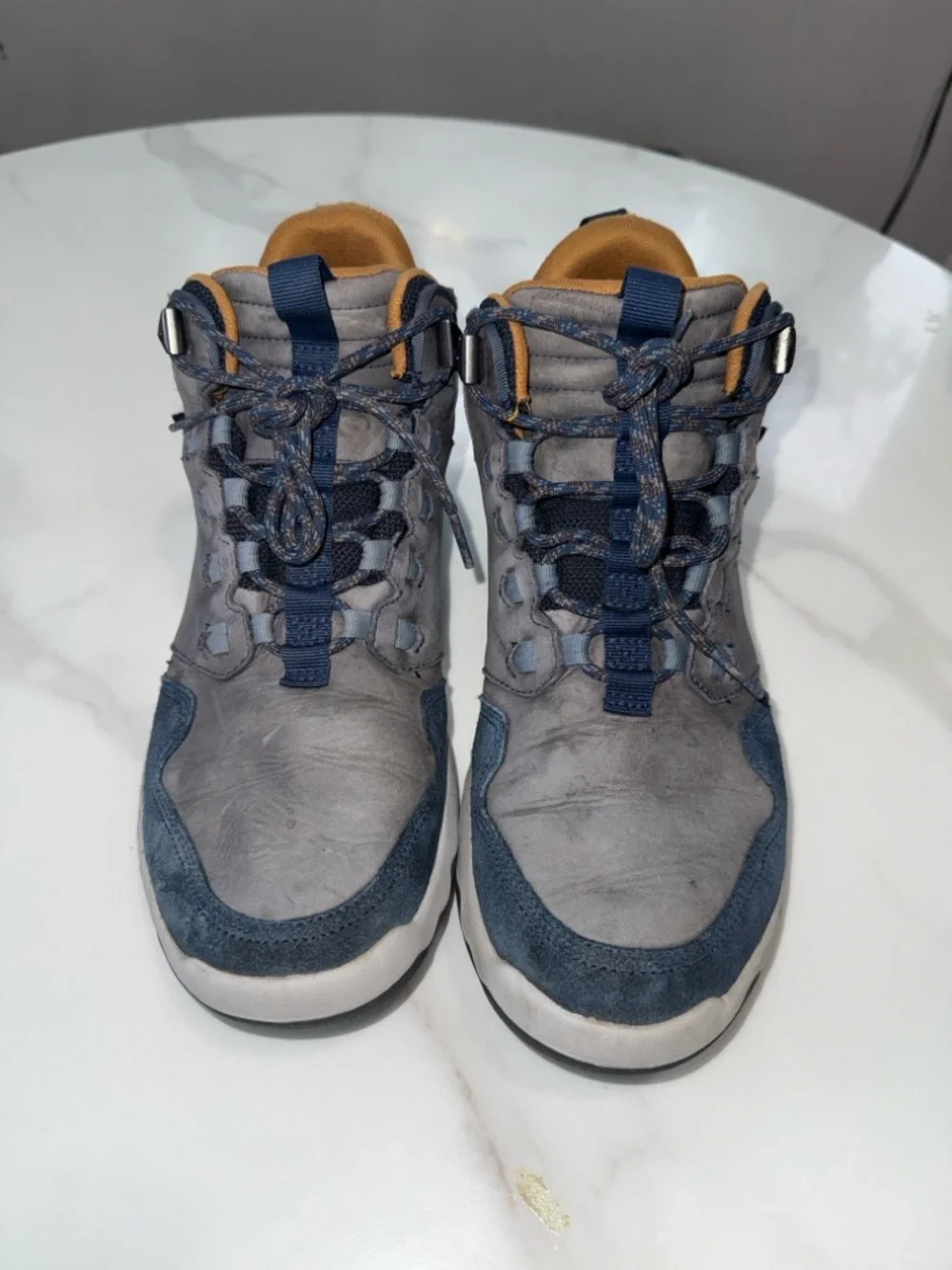 Teva Men’s Gray and Navy Mid-Top Boots with Yellow Accent